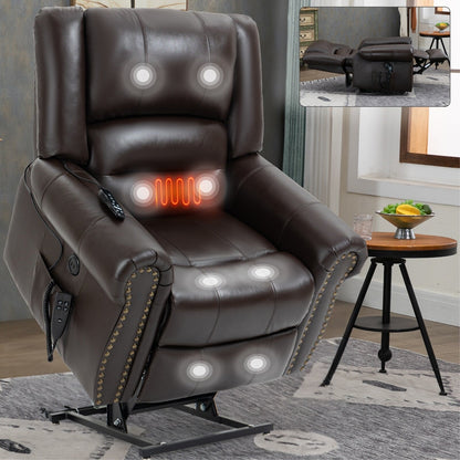 Fauteuil inclinable en cuir véritable à double moteur avec massage thermique et ports USB