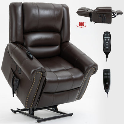 Fauteuil inclinable en cuir véritable à double moteur avec massage thermique et ports USB
