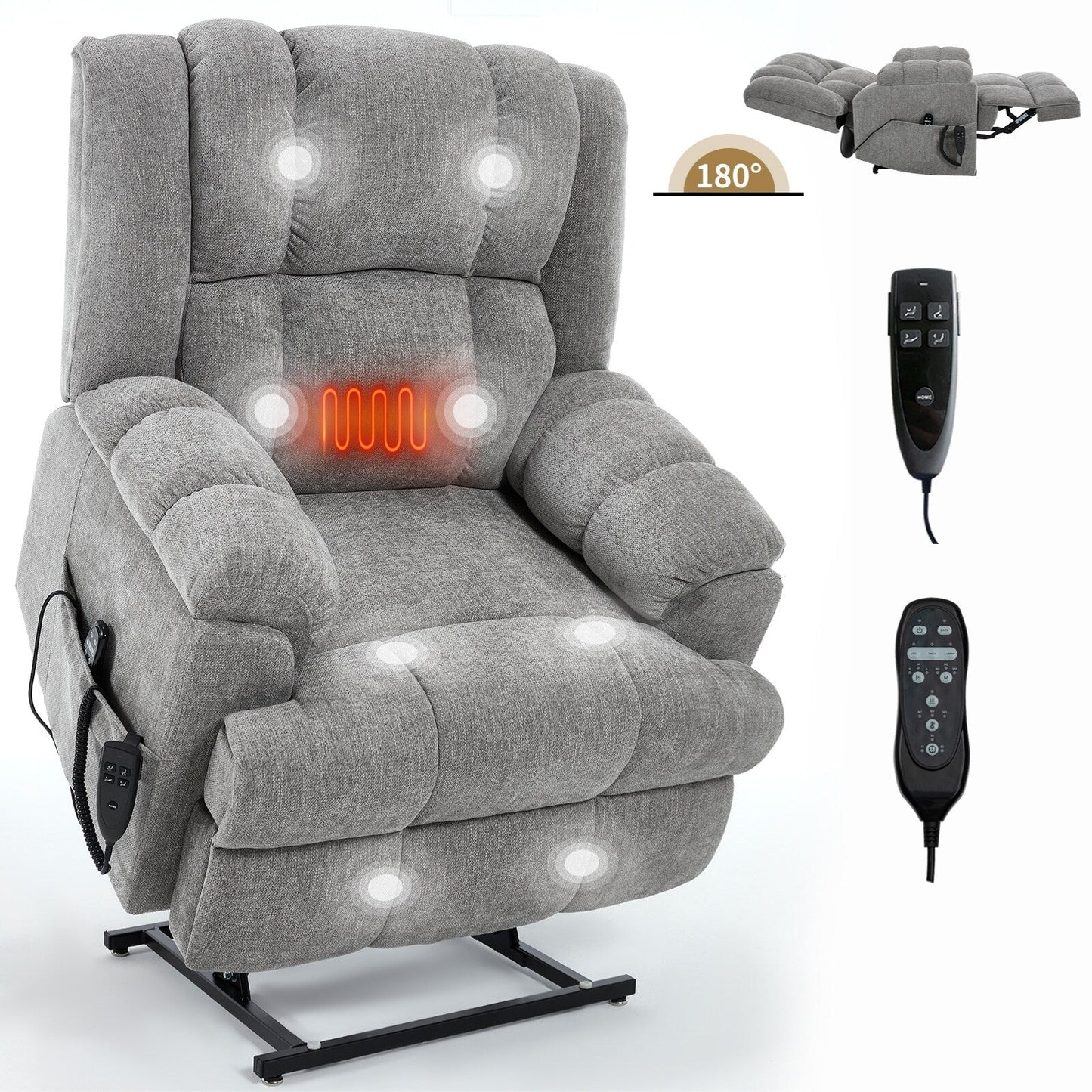 Fauteuil inclinable électrique à double moteur avec massage thermique et positions infinies