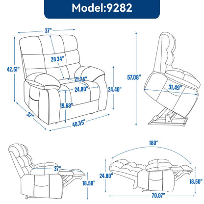 Fauteuil inclinable électrique à double moteur avec chauffage et massage, positions infinies et télécommande, capacité jusqu'à 159 kg
