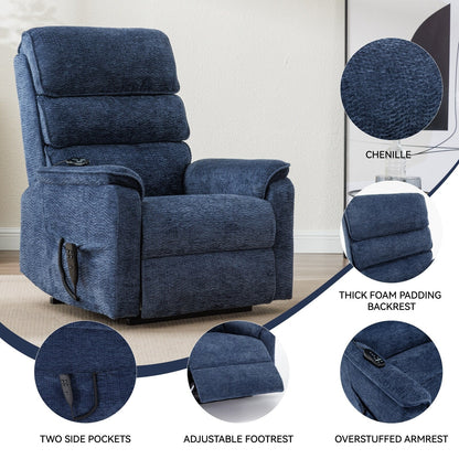 Fauteuil inclinable électrique à double moteur avec massage et chauffage lombaire - Tissu chenille, inclinaison électrique