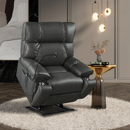 Fauteuil inclinable électrique à double moteur avec massage, chauffage lombaire, poches latérales, support de téléphone réglable et porte-gobelets