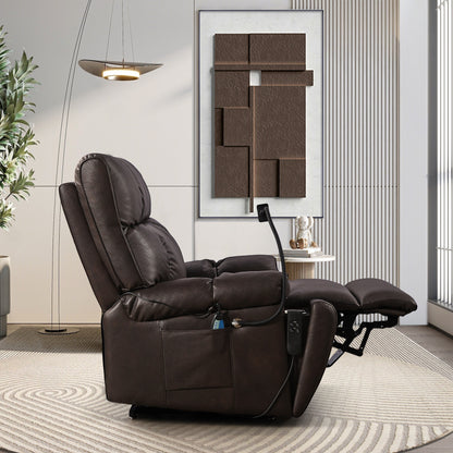 Fauteuil inclinable électrique à double moteur avec massage, chauffage lombaire, poches latérales, support de téléphone réglable et porte-gobelets