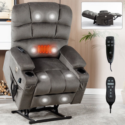Fauteuil inclinable électrique à double moteur avec massage, chauffage lombaire, vibration à 8 points et deux porte-gobelets
