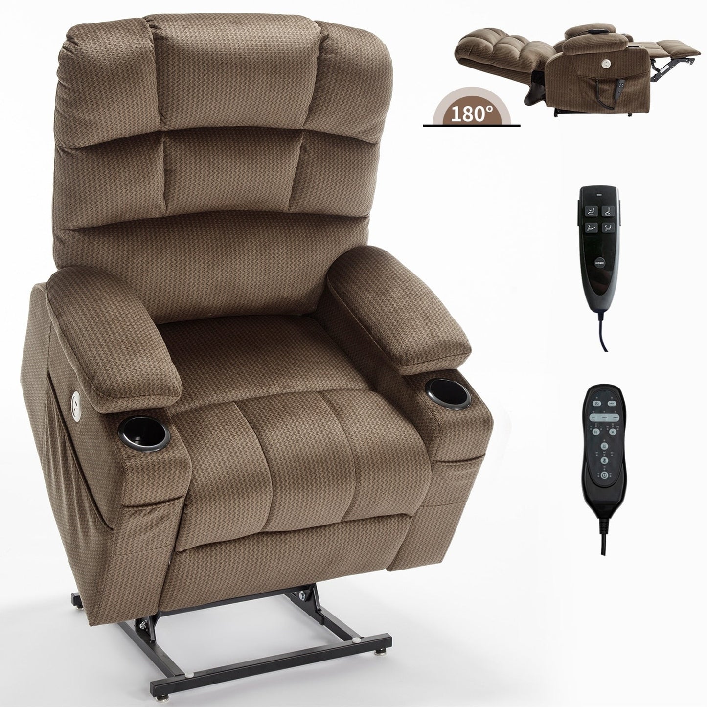 Fauteuil inclinable électrique à double moteur avec massage, chauffage lombaire, vibration à 8 points et deux porte-gobelets