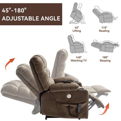 Fauteuil inclinable électrique à double moteur avec massage, chauffage lombaire, vibration à 8 points et deux porte-gobelets