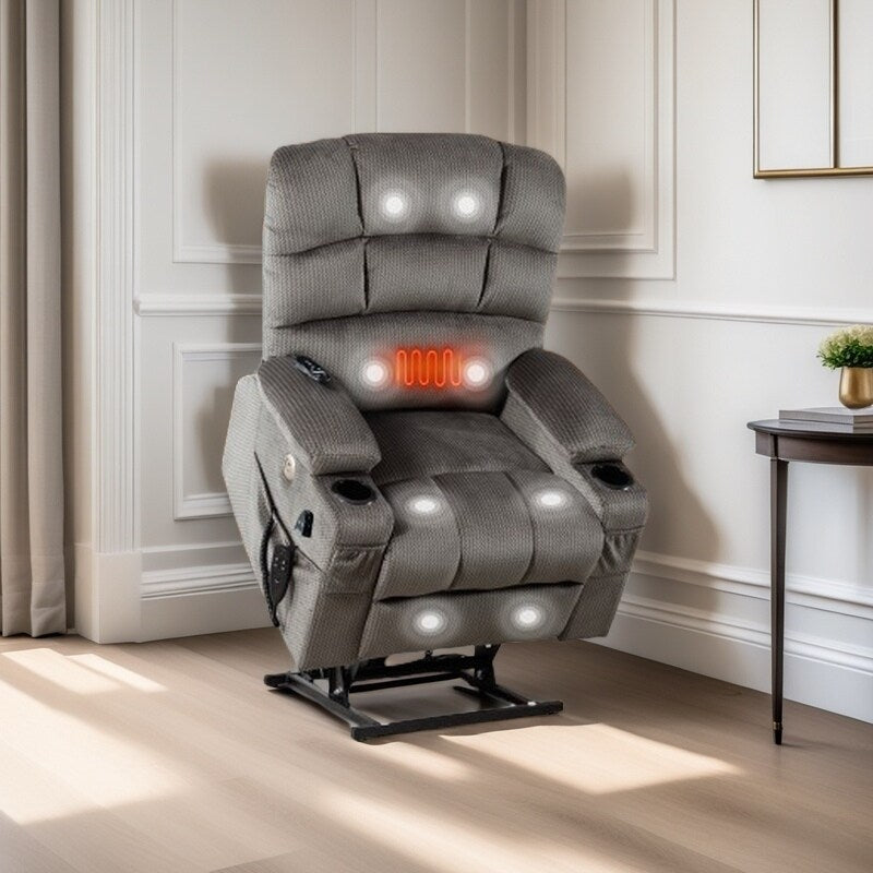 Fauteuil inclinable électrique à double moteur avec massage, chauffage lombaire, vibration à 8 points et deux porte-gobelets