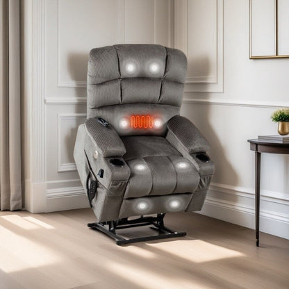Fauteuil inclinable électrique à double moteur avec massage, chauffage lombaire, vibration à 8 points et deux porte-gobelets