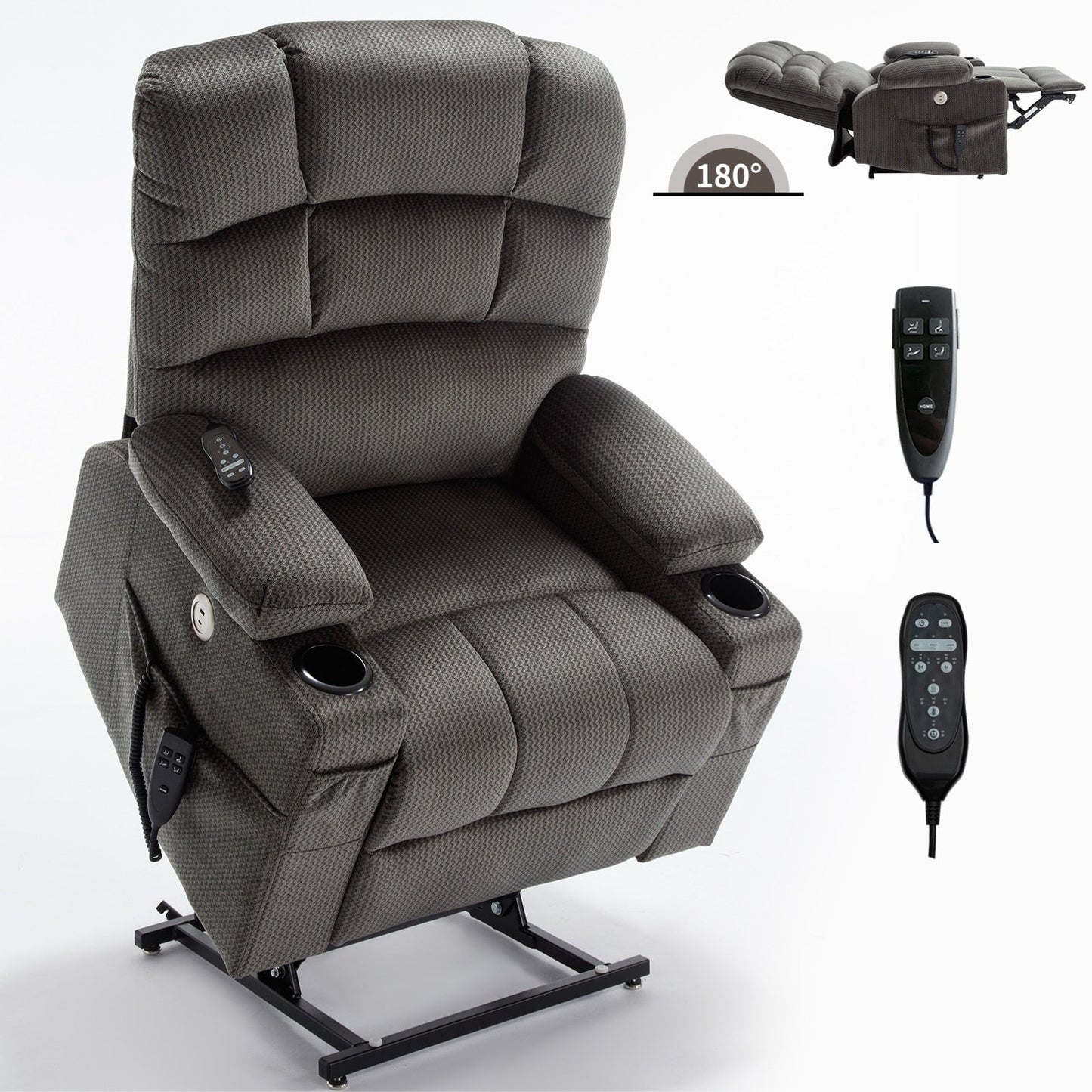 Fauteuil inclinable électrique à double moteur avec massage, chauffage lombaire, vibration à 8 points et deux porte-gobelets