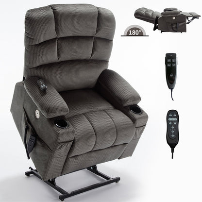 Fauteuil inclinable électrique à double moteur avec massage, chauffage lombaire, vibration à 8 points et deux porte-gobelets