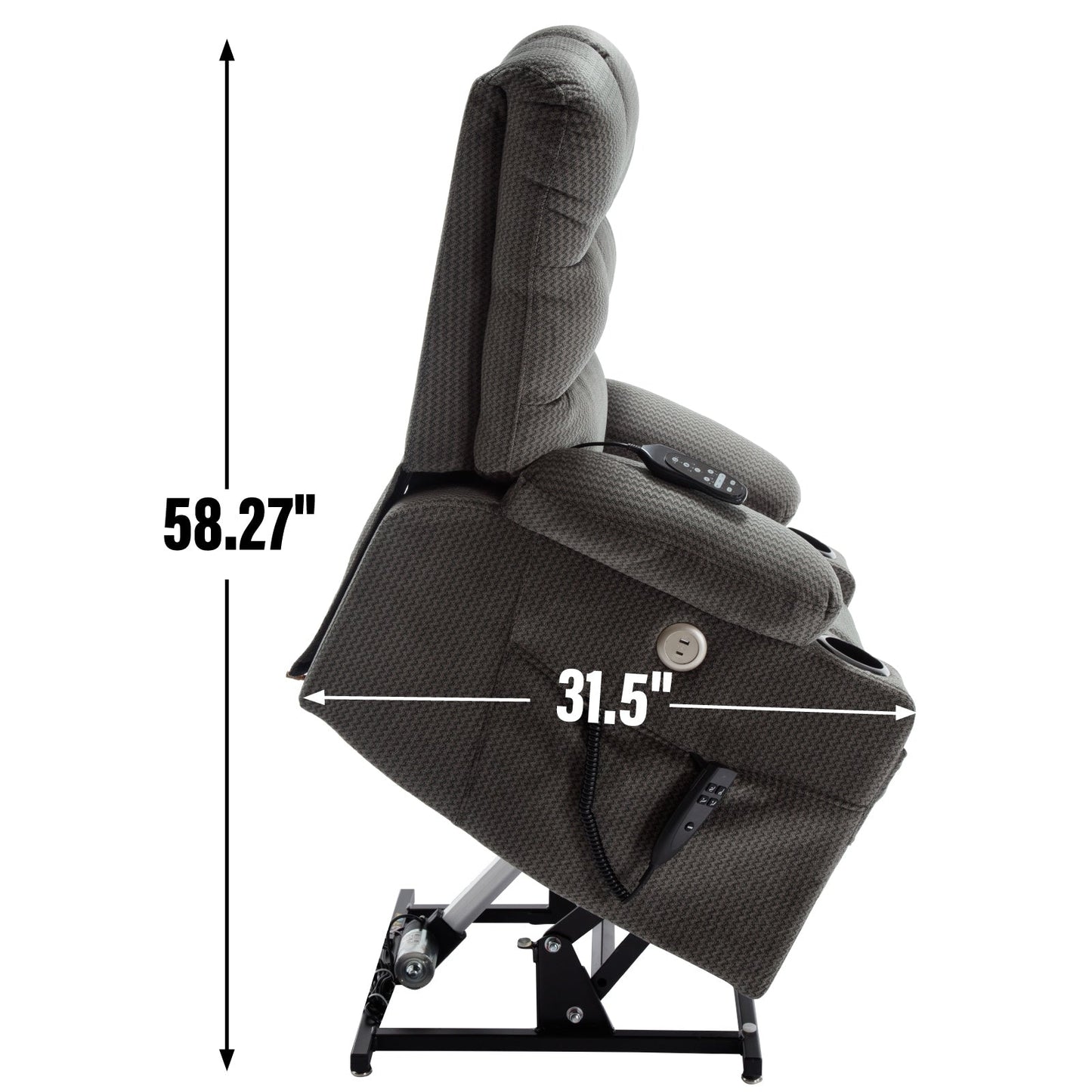 Fauteuil inclinable électrique à double moteur avec massage, chauffage lombaire, vibration à 8 points et deux porte-gobelets