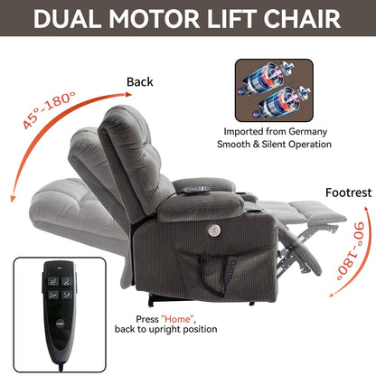 Fauteuil inclinable électrique à double moteur avec massage, chauffage lombaire, vibration à 8 points et deux porte-gobelets