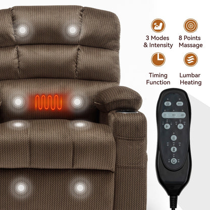 Fauteuil inclinable électrique à double moteur avec massage, chauffage lombaire, vibration à 8 points et deux porte-gobelets