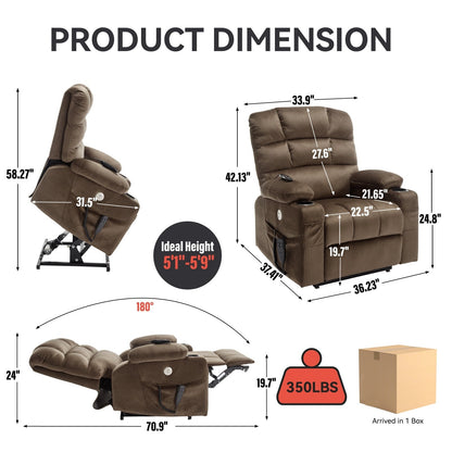 Fauteuil inclinable électrique à double moteur avec massage, chauffage lombaire, vibration à 8 points et deux porte-gobelets