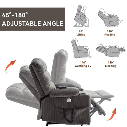 Fauteuil inclinable électrique à double moteur avec massage, chauffage lombaire, vibration à 8 points et deux porte-gobelets