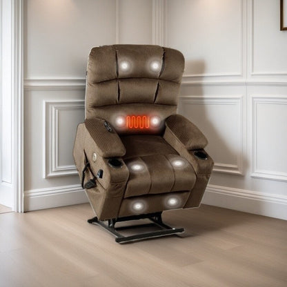 Fauteuil inclinable électrique à double moteur avec massage, chauffage lombaire, vibration à 8 points et deux porte-gobelets