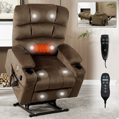 Fauteuil inclinable électrique à double moteur avec massage, chauffage lombaire, vibration à 8 points et deux porte-gobelets