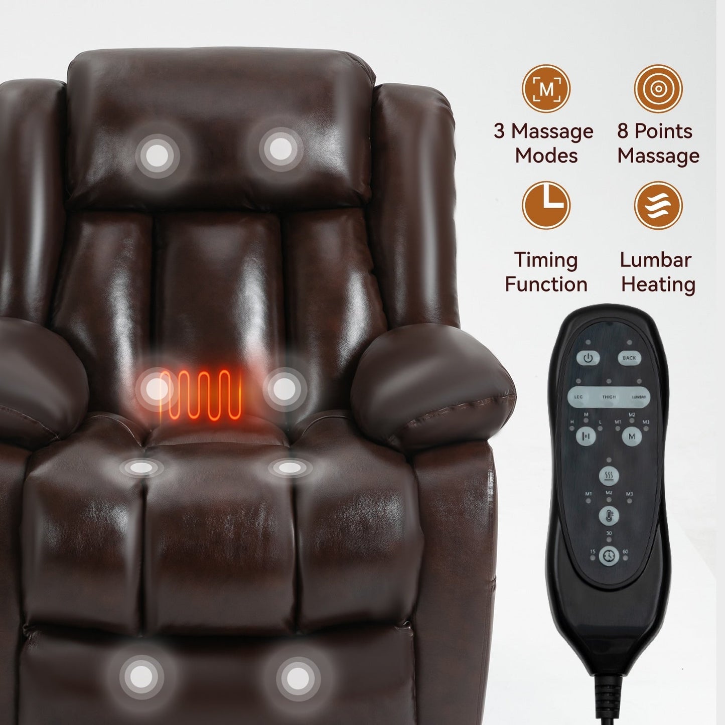 Fauteuil inclinable électrique à double moteur, massage thermique, télécommande