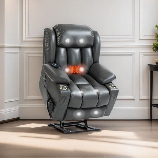 Fauteuil inclinable électrique à double moteur, avec massage 8 points et chauffage lombaire, porte-gobelets en acier inoxydable
