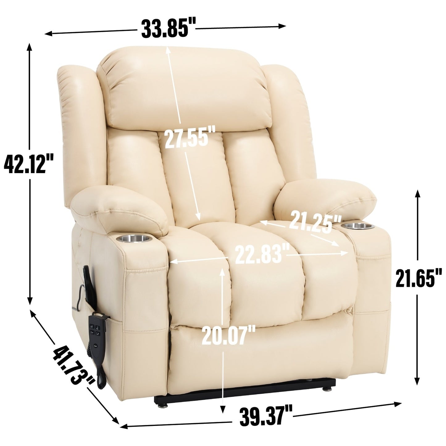 Fauteuil inclinable électrique à double moteur, avec massage 8 points et chauffage lombaire, porte-gobelets en acier inoxydable