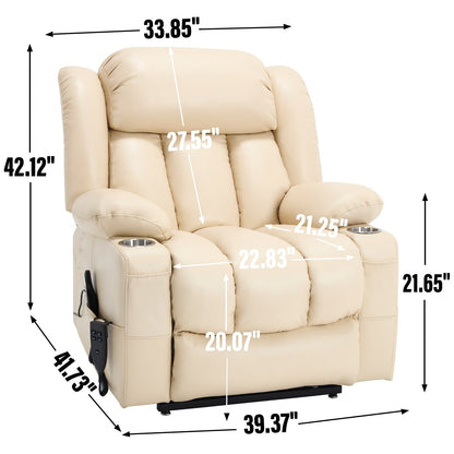 Fauteuil inclinable électrique à double moteur, avec massage 8 points et chauffage lombaire, porte-gobelets en acier inoxydable