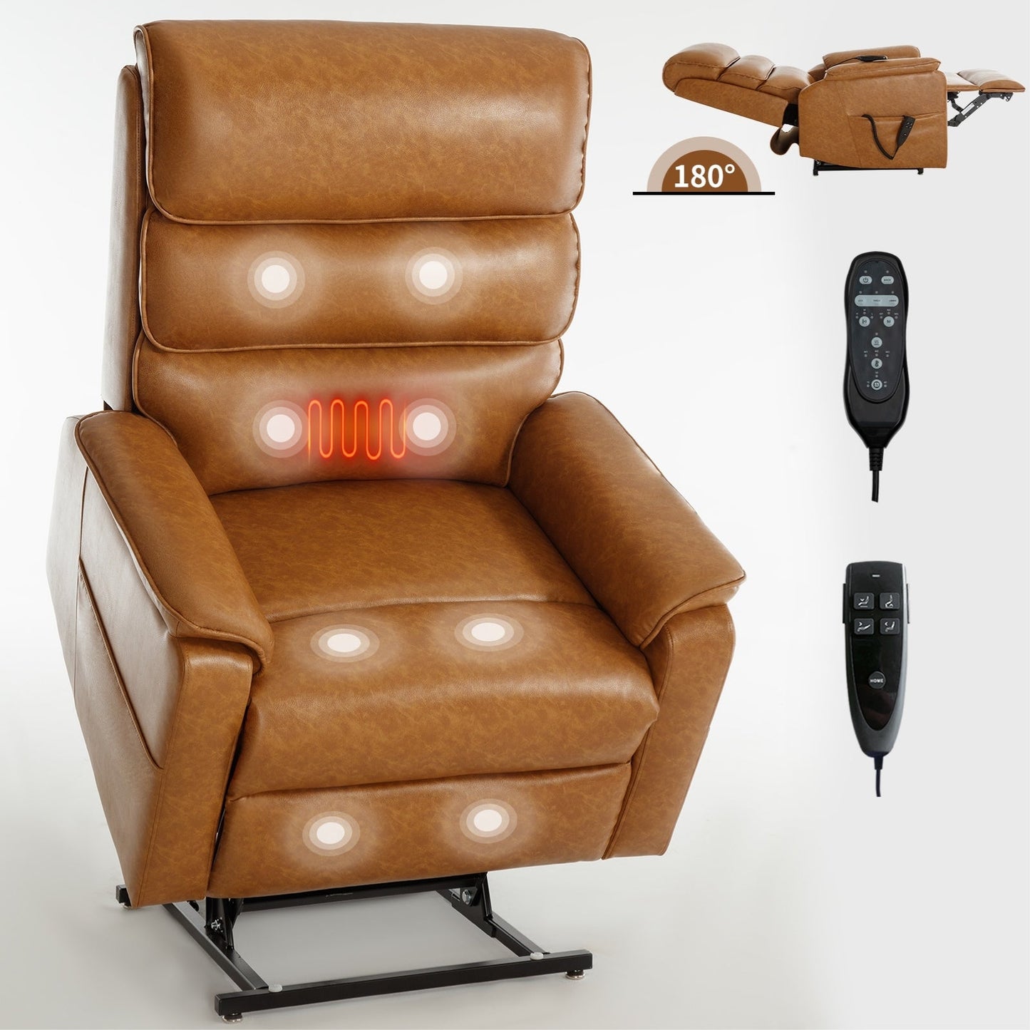 Fauteuil inclinable électrique à double moteur, avec chauffage et massage, capacité de 158 kg, positions infinies, télécommande électrique, poches latérales