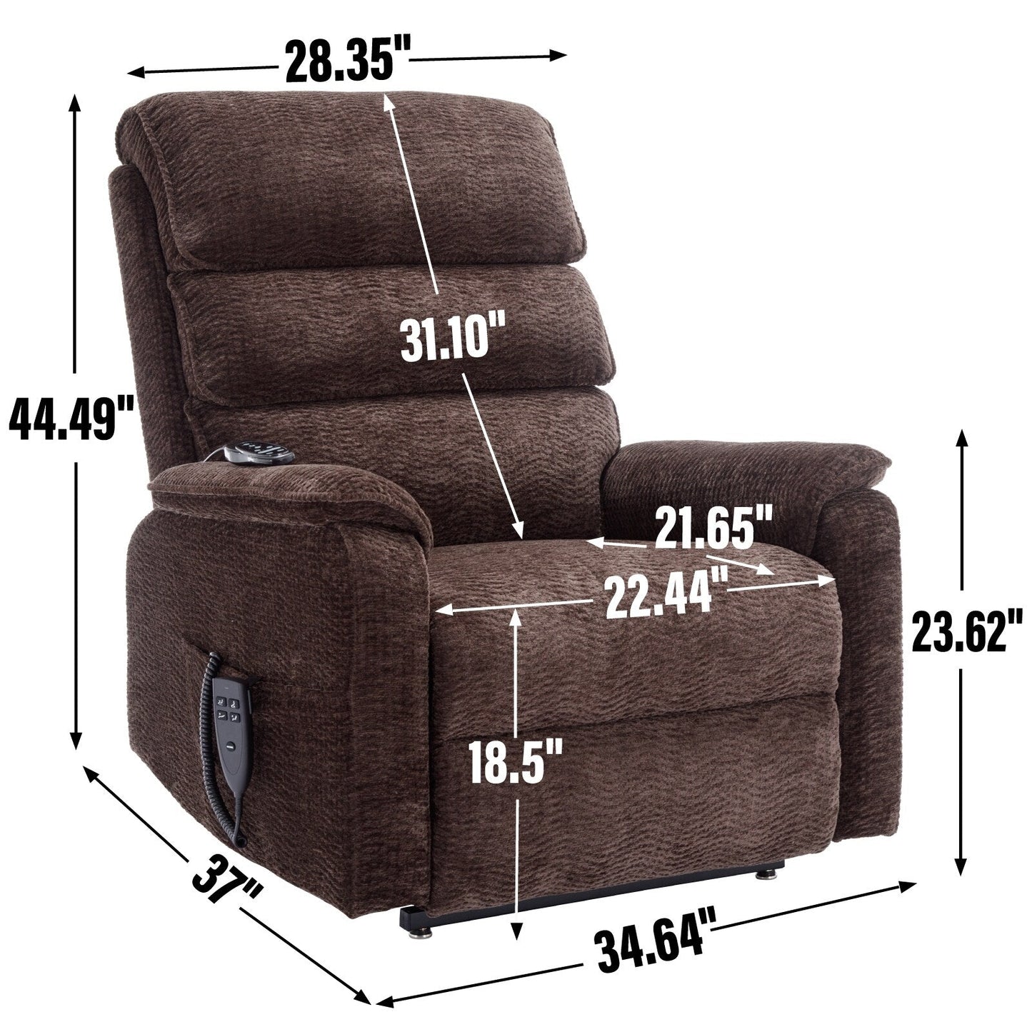 Fauteuil inclinable électrique à double moteur, avec chauffage et massage, capacité de 158 kg, positions infinies, télécommande électrique, poches latérales