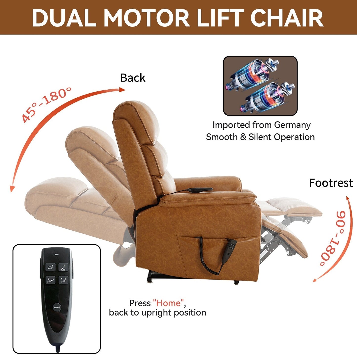 Fauteuil inclinable électrique à double moteur, avec chauffage et massage, capacité de 158 kg, positions infinies, télécommande électrique, poches latérales