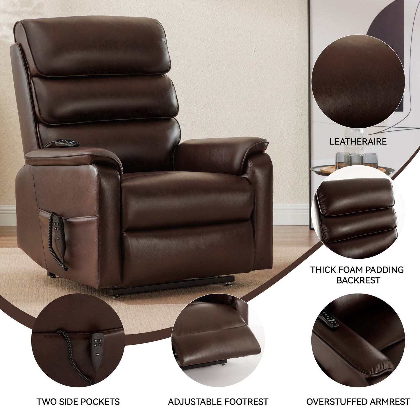 Fauteuil inclinable électrique à double moteur, avec chauffage et massage, capacité de 158 kg, positions infinies, télécommande électrique, poches latérales