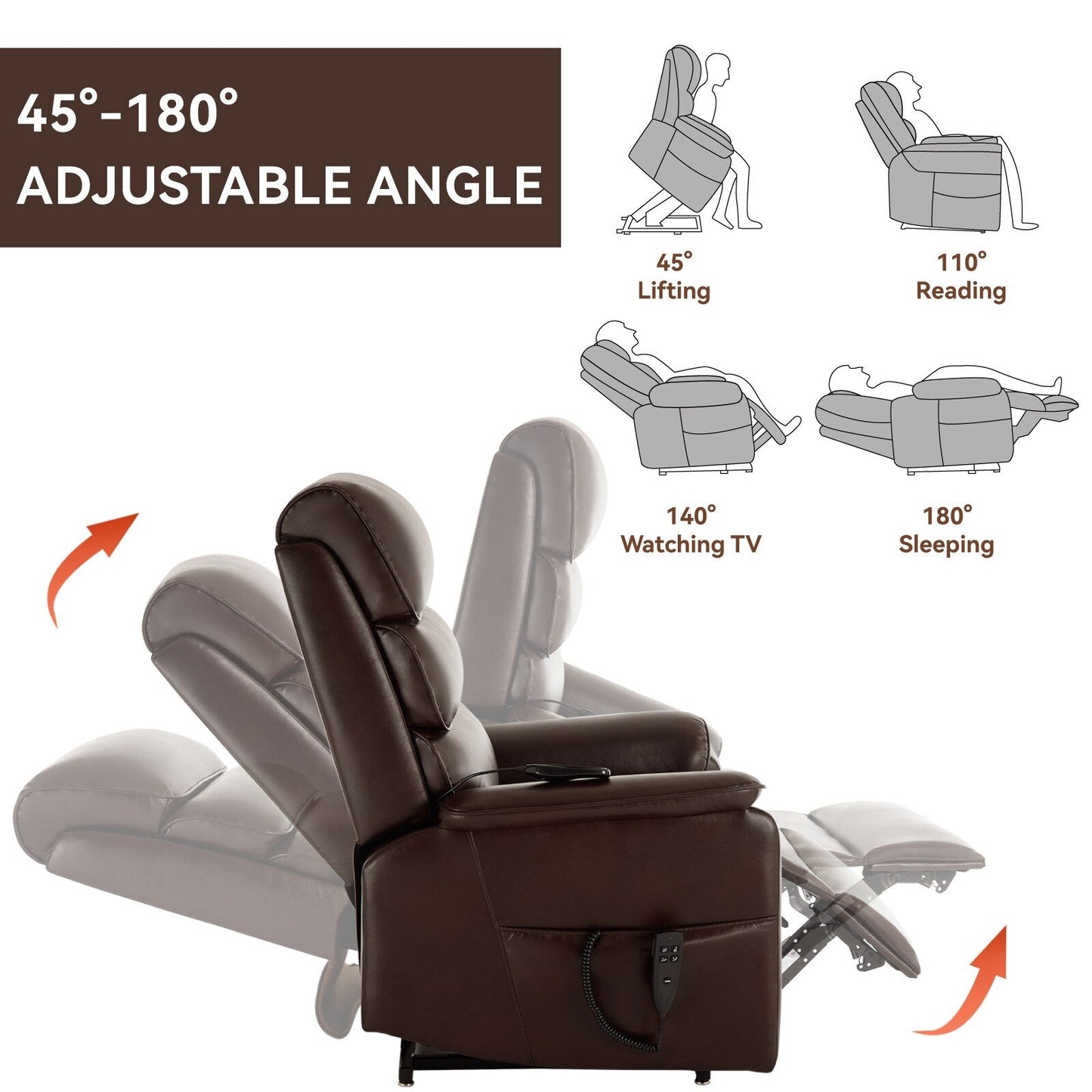Fauteuil inclinable électrique à double moteur, avec chauffage et massage, capacité de 158 kg, positions infinies, télécommande électrique, poches latérales