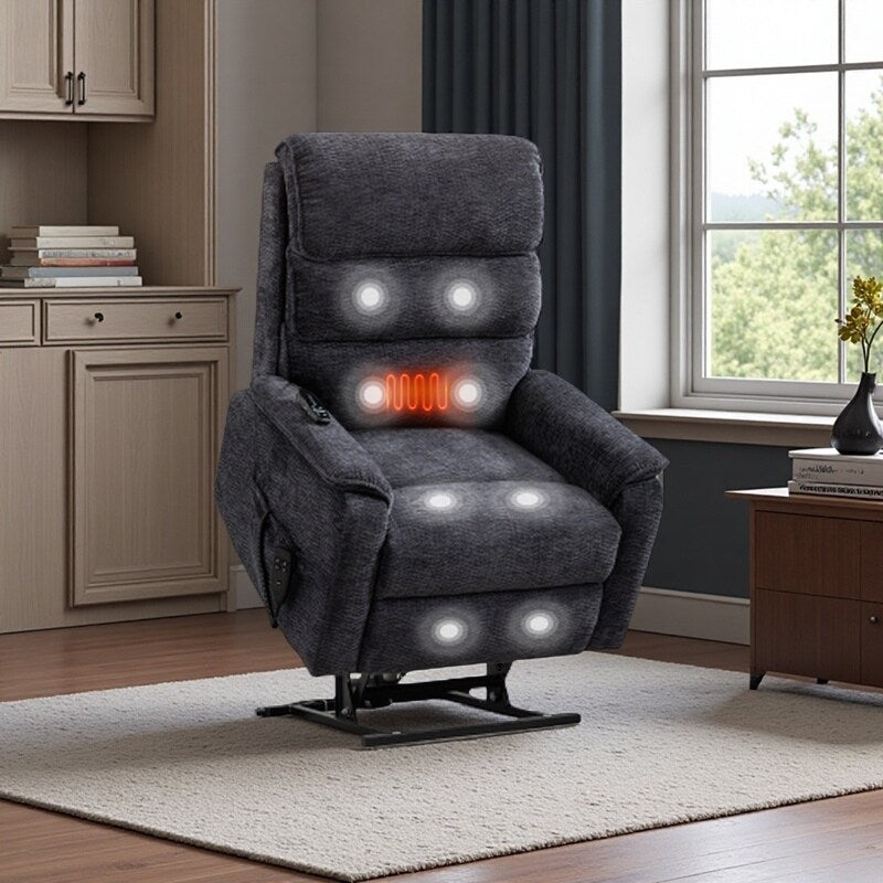 Fauteuil inclinable électrique à double moteur, avec chauffage et massage, capacité de 158 kg, positions infinies, télécommande électrique, poches latérales