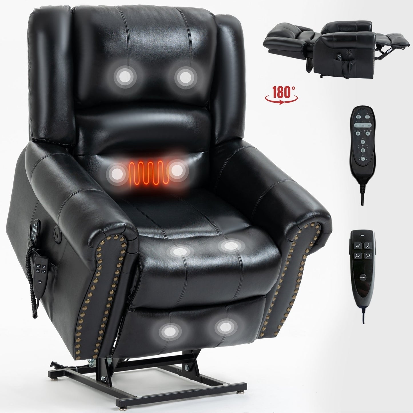 Fauteuil inclinable électrique à double moteur, massage thermique, positions infinies, USB