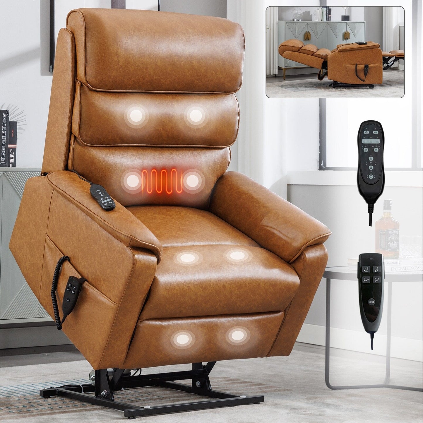 Fauteuil inclinable électrique à double moteur, fauteuil rembourré, canapé de massage chauffant avec minuterie, poches latérales et télécommande