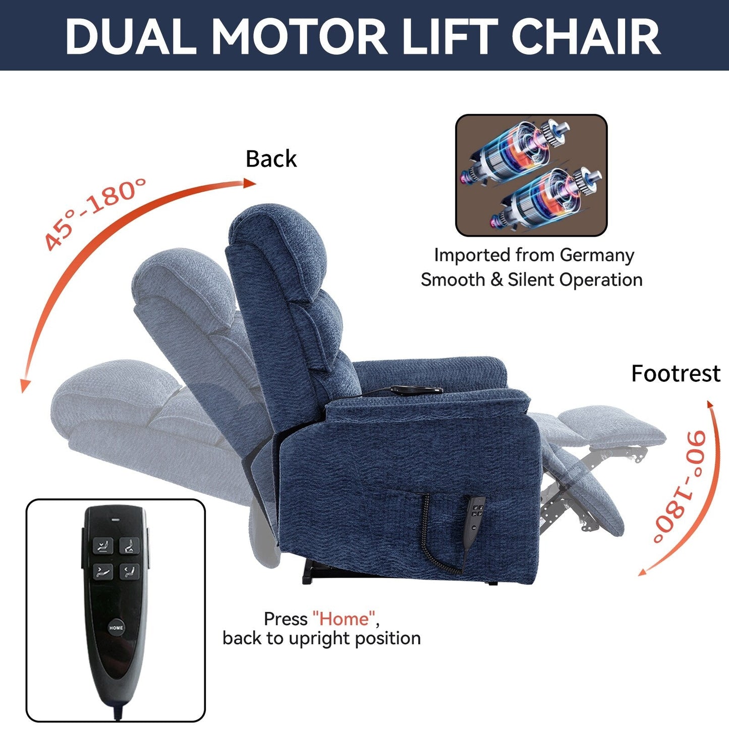 Fauteuil inclinable électrique à double moteur, fauteuil rembourré, canapé de massage chauffant avec minuterie, poches latérales et télécommande