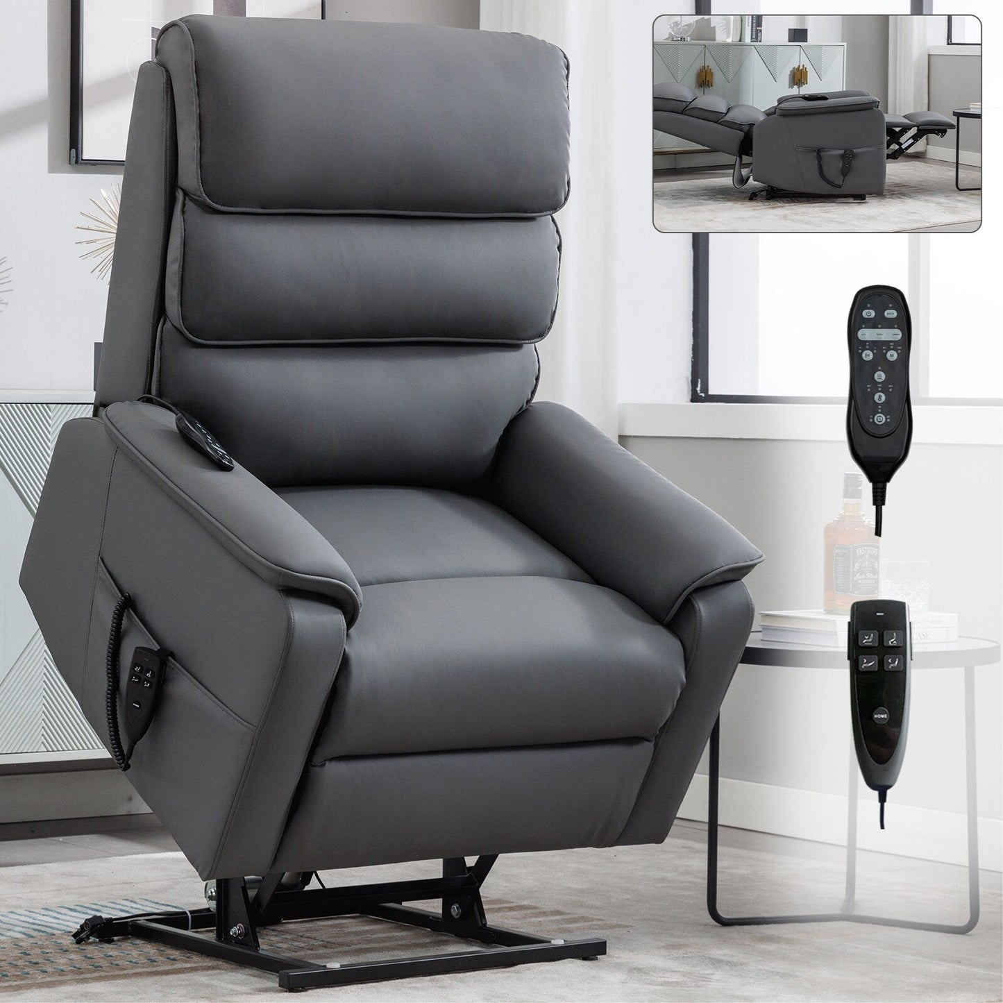 Fauteuil inclinable électrique à double moteur, fauteuil rembourré, canapé de massage chauffant avec minuterie, poches latérales et télécommande