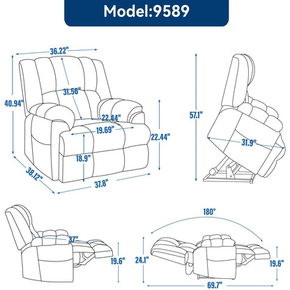 Fauteuil inclinable électrique à double moteur avec chauffage, massage, positionnement infini, télécommande et soutien lombaire