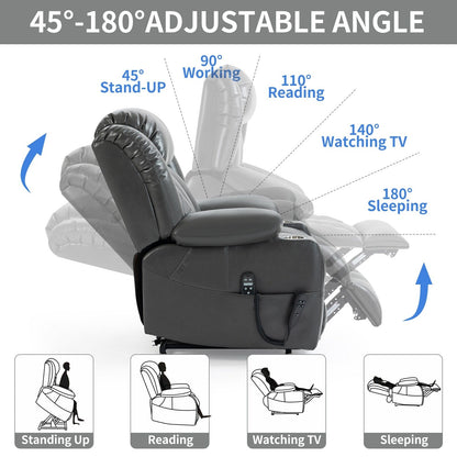 Fauteuil inclinable électrique à double moteur avec massage en 8 points, chauffage lombaire, porte-gobelets en acier inoxydable et poches latérales