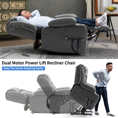 Fauteuil inclinable électrique à double moteur avec massage en 8 points, chauffage lombaire, porte-gobelets en acier inoxydable et poches latérales