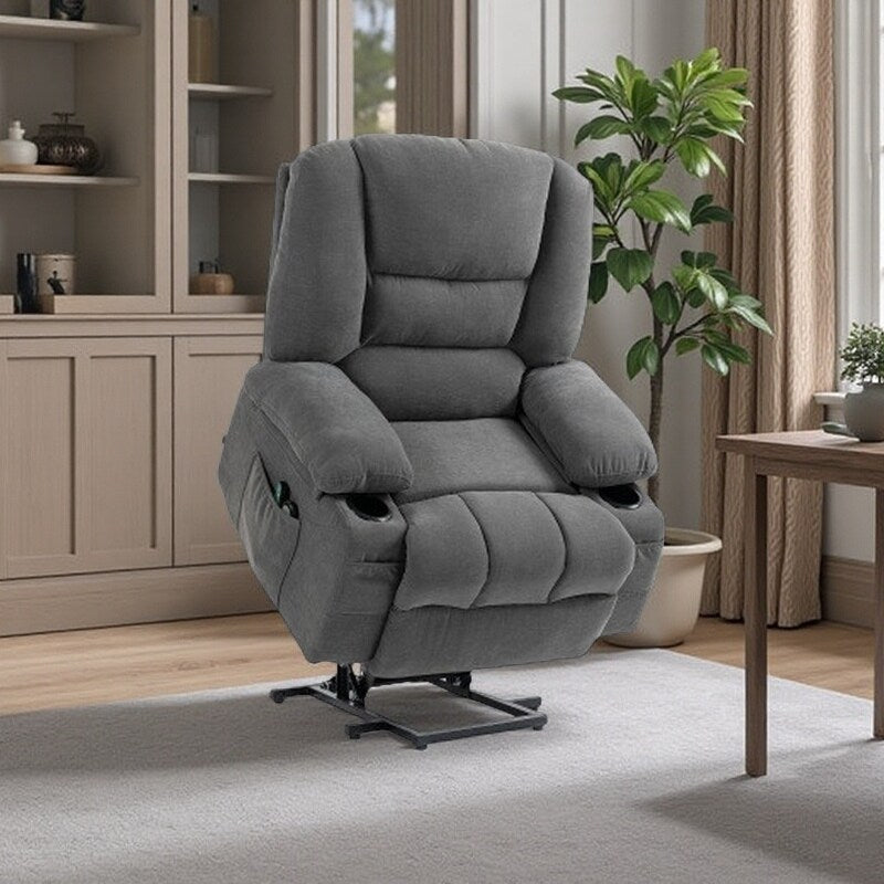 Fauteuil inclinable électrique à deux moteurs avec massage, chauffage lombaire, chargement USB et repose-pieds réglable