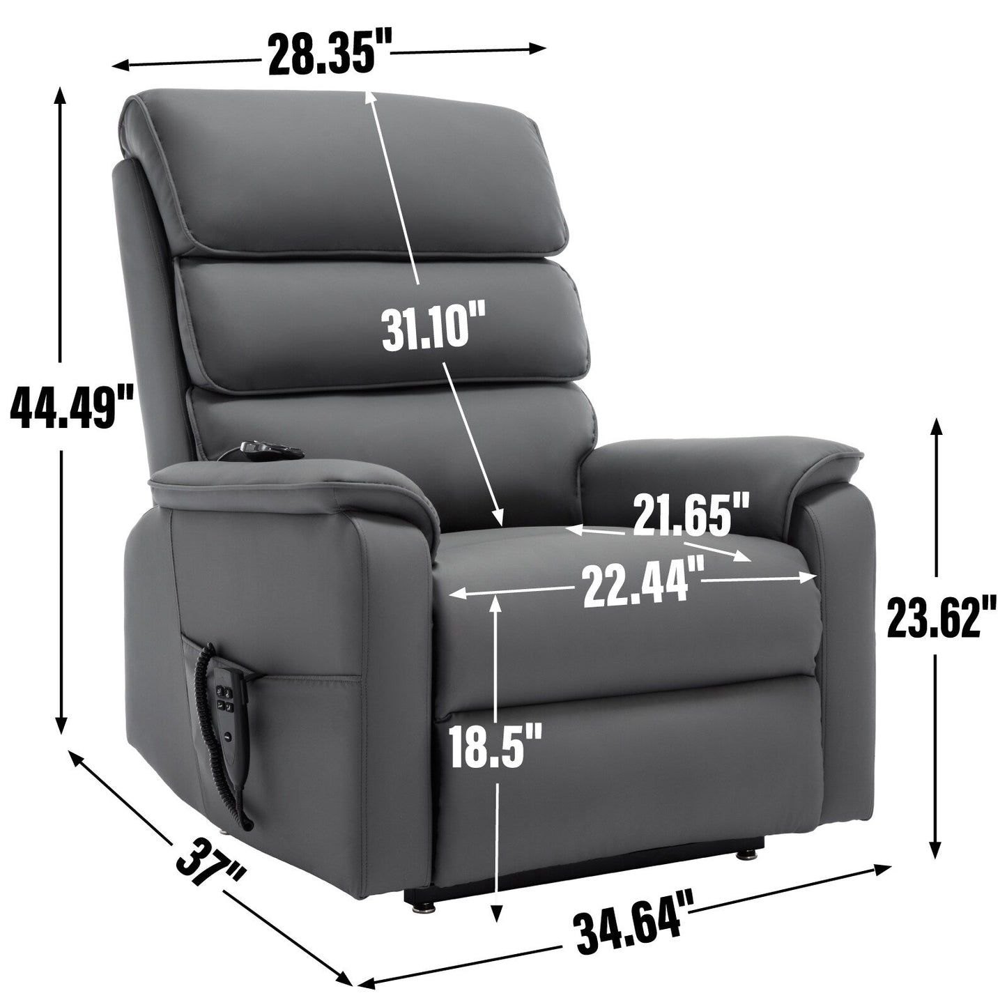 Fauteuil inclinable électrique à double moteur avec massage et cuir résistant aux chats