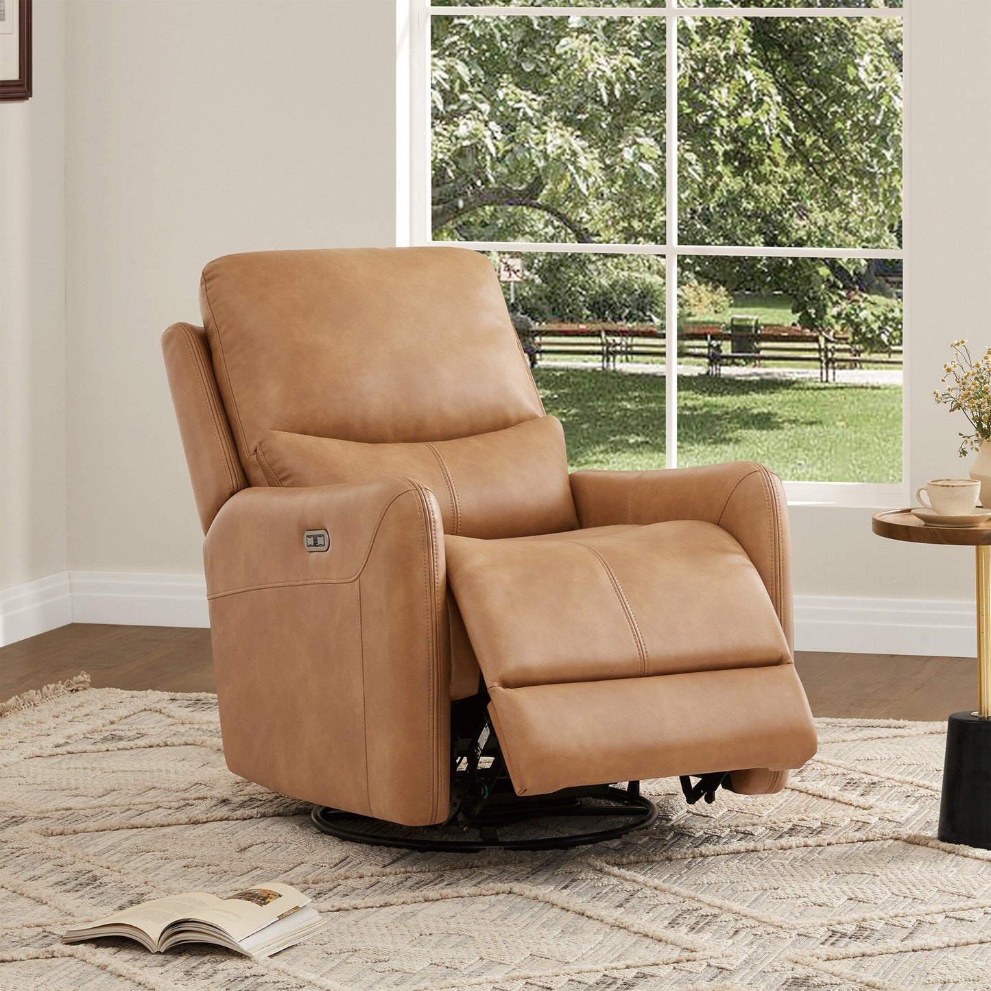 Fauteuil inclinable électrique pivotant Dublin 30 en similicuir marron selle