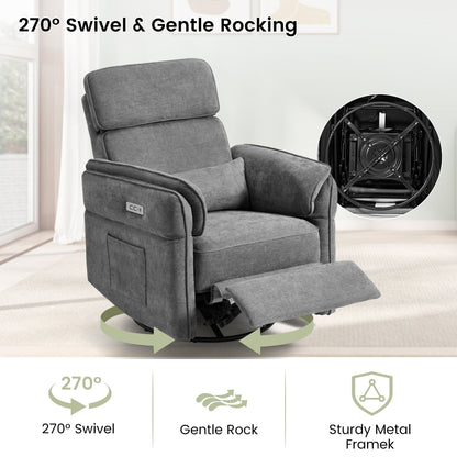 Fauteuil inclinable pivotant et électrique EROMMY avec appui-tête et accoudoirs réglables, chargement USB et Type-C, fauteuil inclinable pour chambre d'enfant