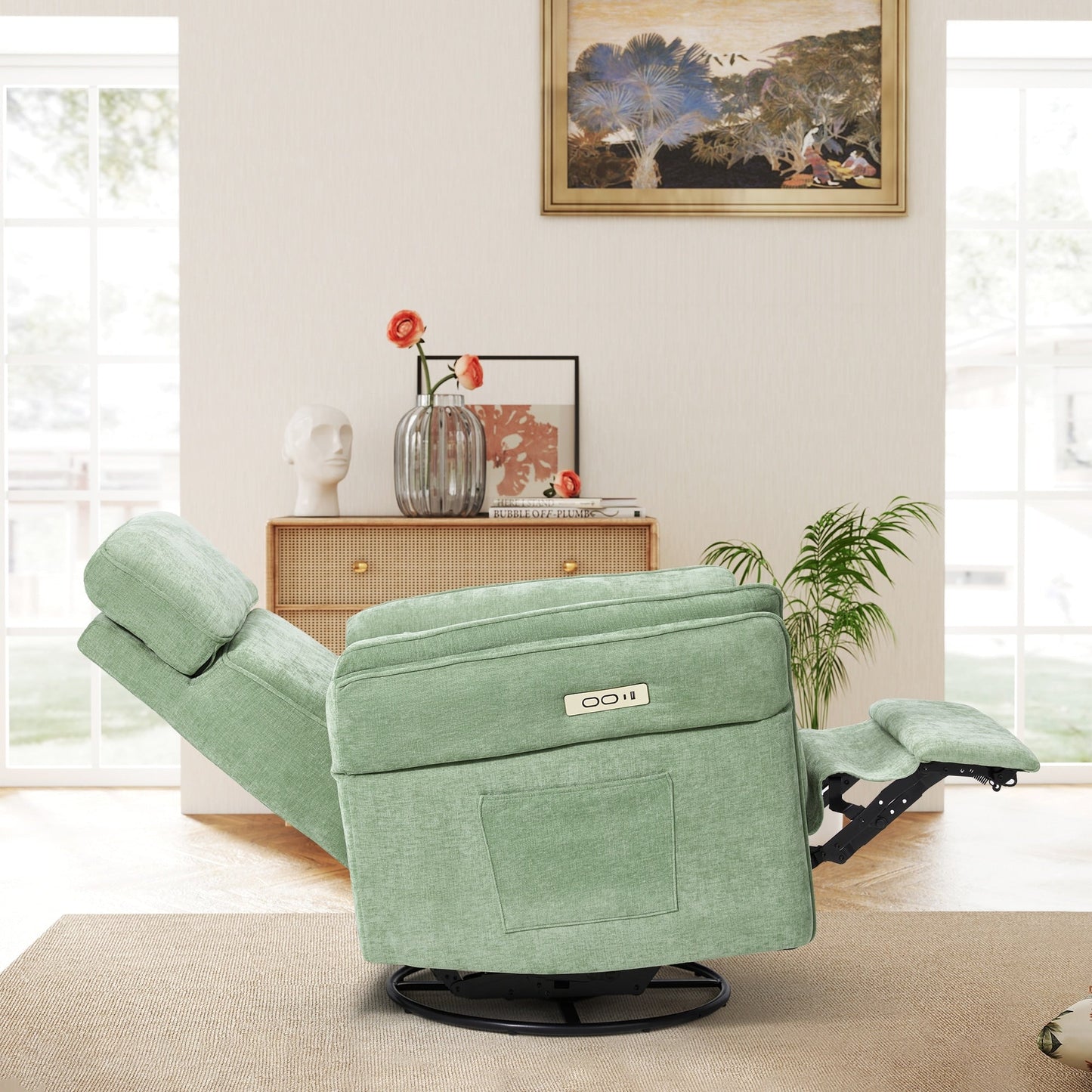 Fauteuil inclinable pivotant et électrique EROMMY avec appui-tête et accoudoirs réglables, chargement USB et Type-C, fauteuil inclinable pour chambre d'enfant