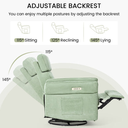 Fauteuil inclinable pivotant et électrique EROMMY avec appui-tête et accoudoirs réglables, chargement USB et Type-C, fauteuil inclinable pour chambre d'enfant