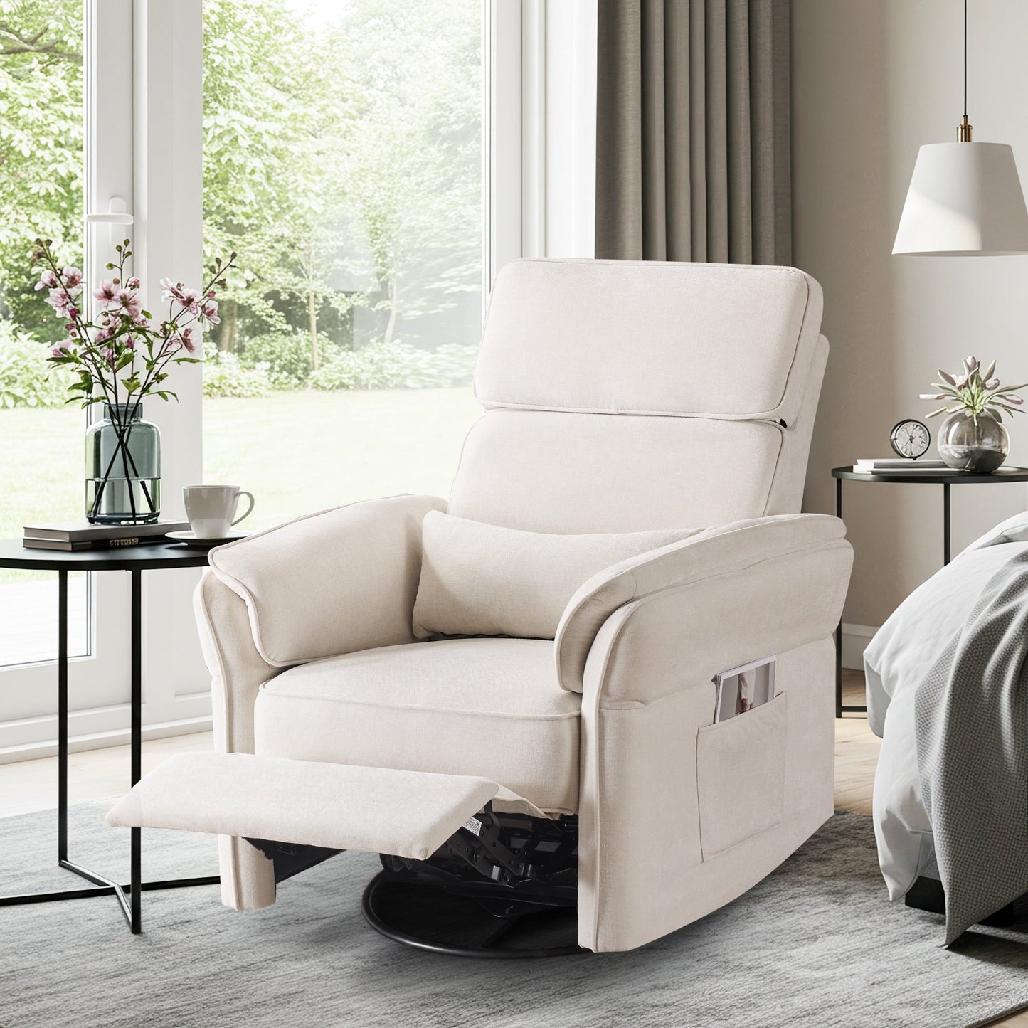 Fauteuil inclinable pivotant et électrique EROMMY avec appui-tête et accoudoirs réglables, chargement USB et Type-C, fauteuil inclinable pour chambre d'enfant