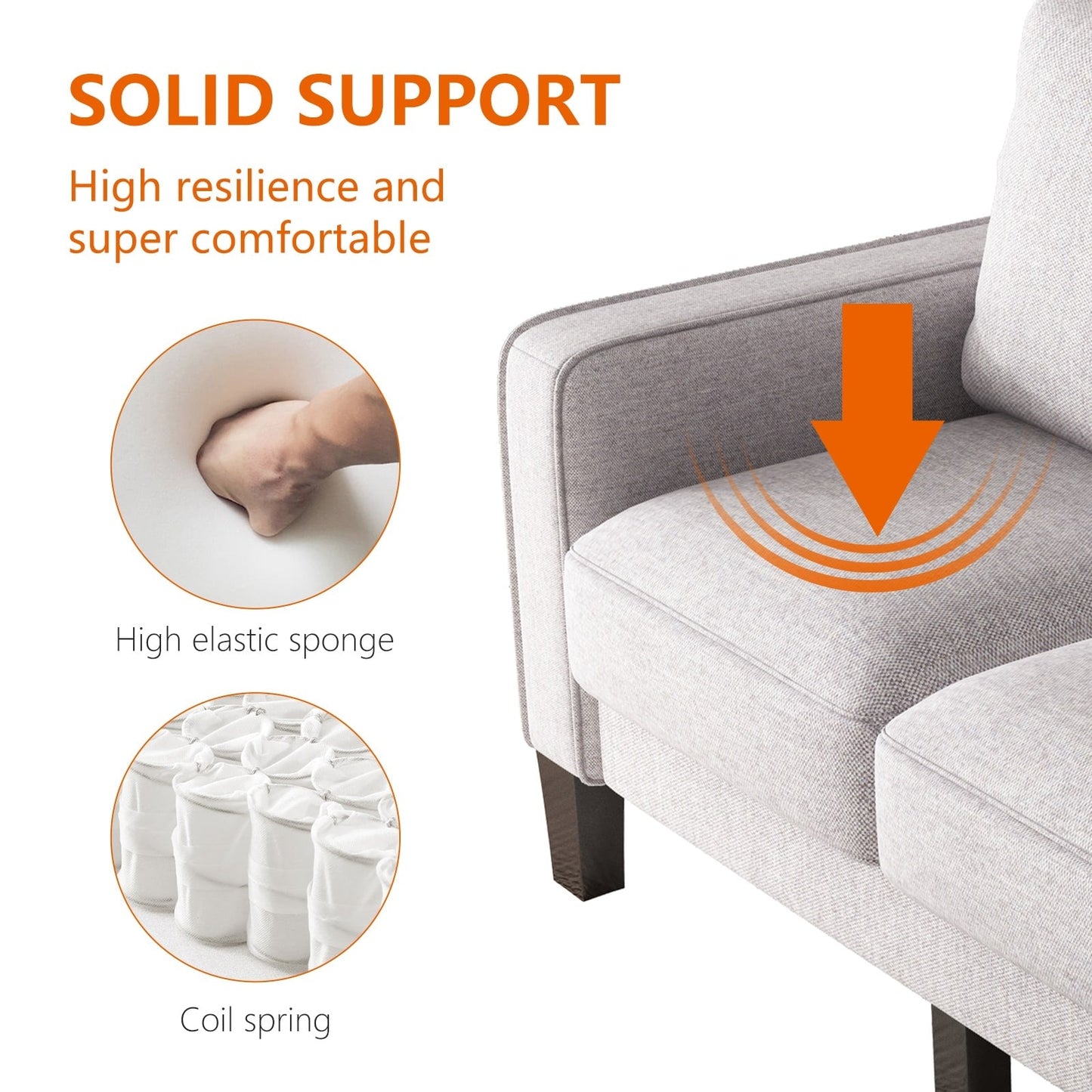 Canapé 3 places rembourré avec pouf, housse de coussin amovible et petit espace de rangement