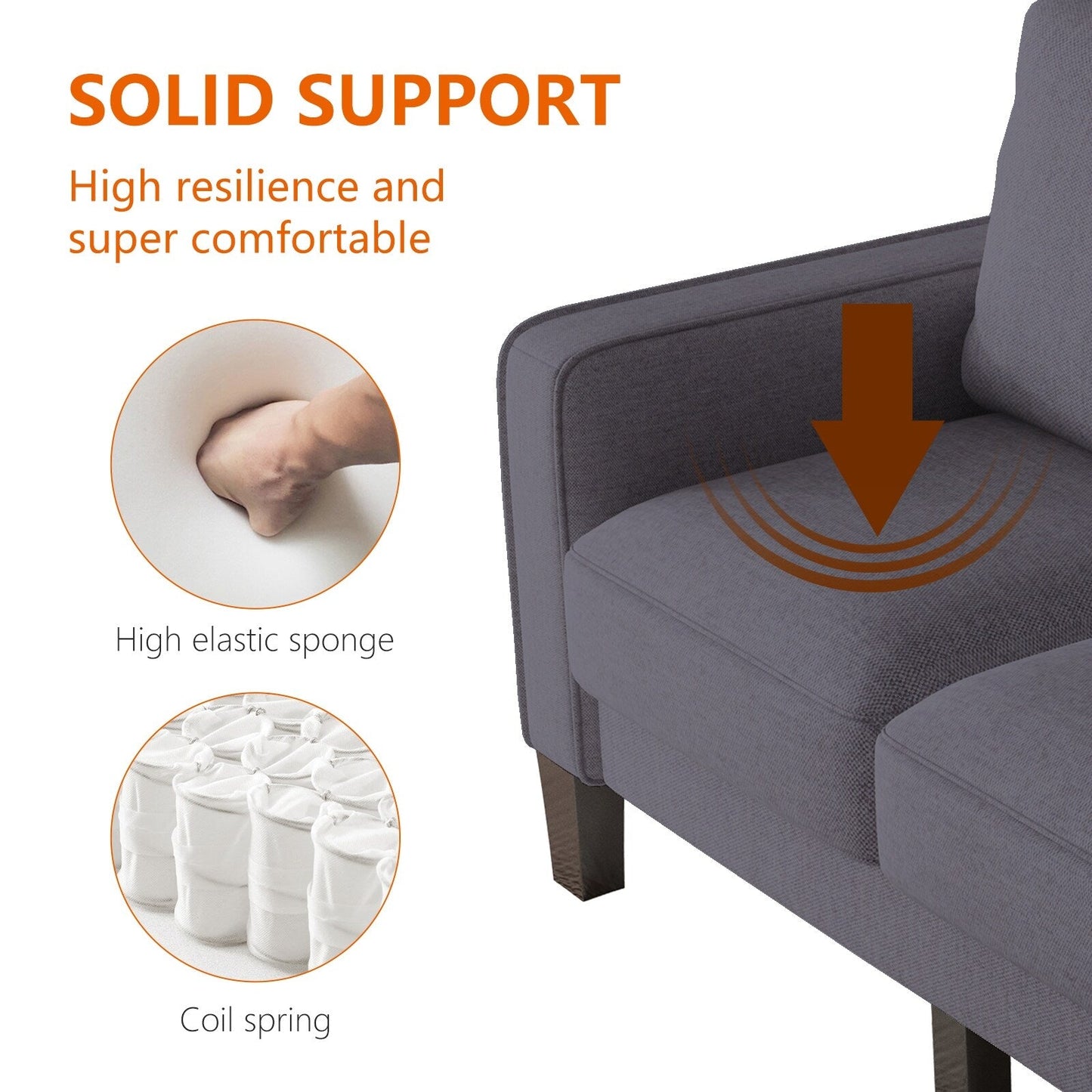 Canapé 3 places rembourré avec pouf, housse de coussin amovible et petit espace de rangement