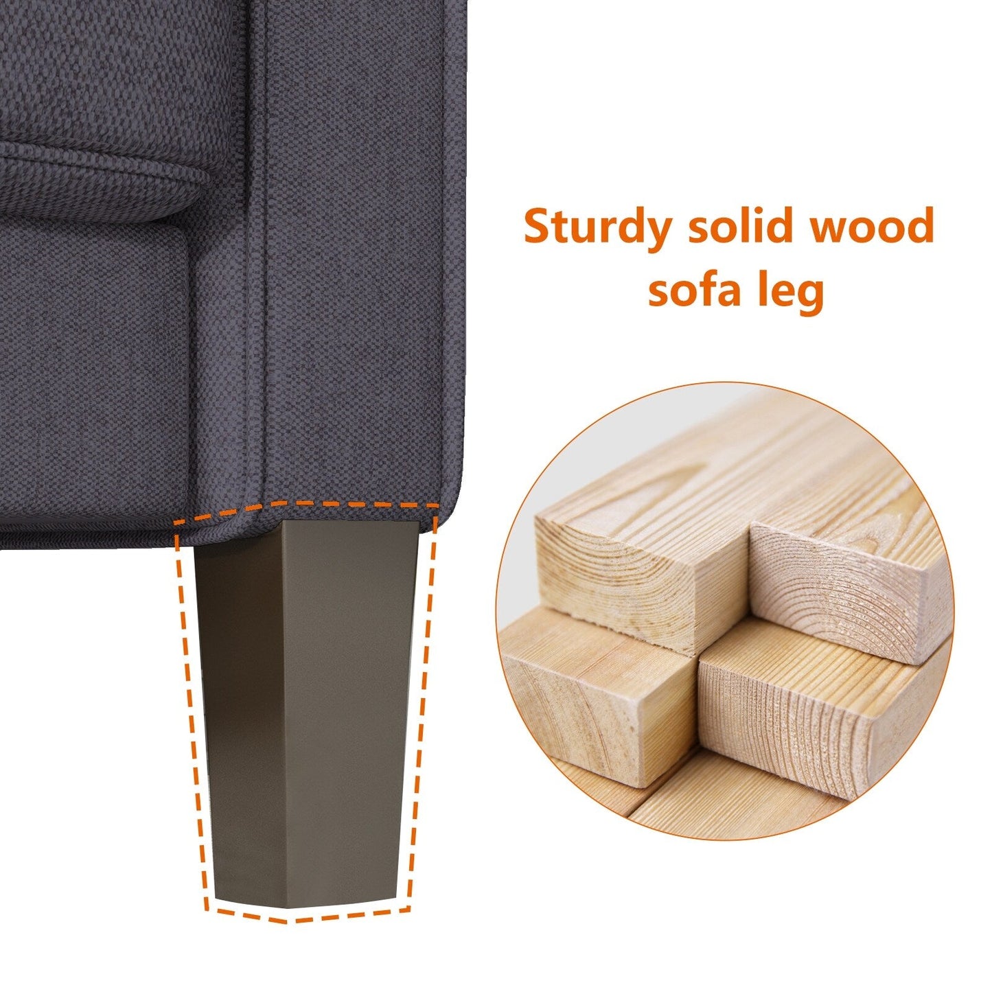 Canapé 3 places rembourré avec pouf, housse de coussin amovible et petit espace de rangement