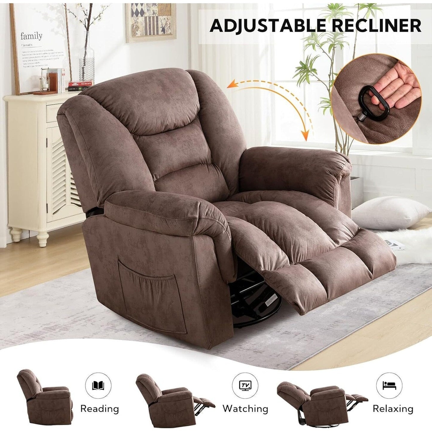 Fauteuil inclinable pivotant manuel surdimensionné Ebello