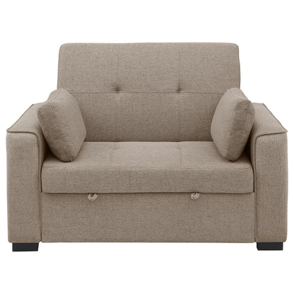 Canapé-lit convertible Edina, 2 oreillers, tissu beige, 190 cm